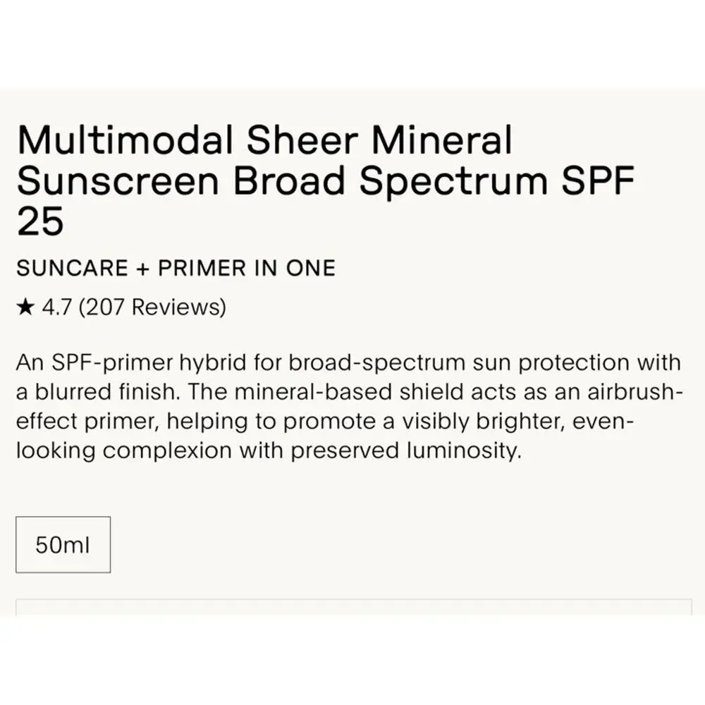U BEAUTY Multimodal Sheer Mineral Sunscreen SPF 25 1.7 fl oz / 50 ml NIB/ SEALED